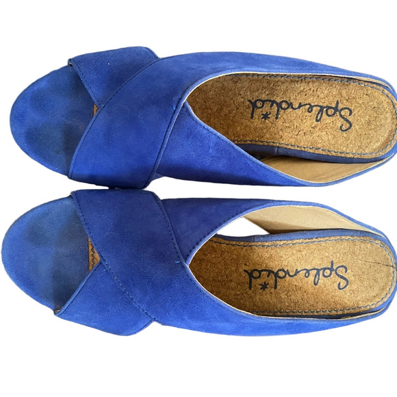 Splendid 70s vibe blue velvet platform wedges - Picture 4 of 7